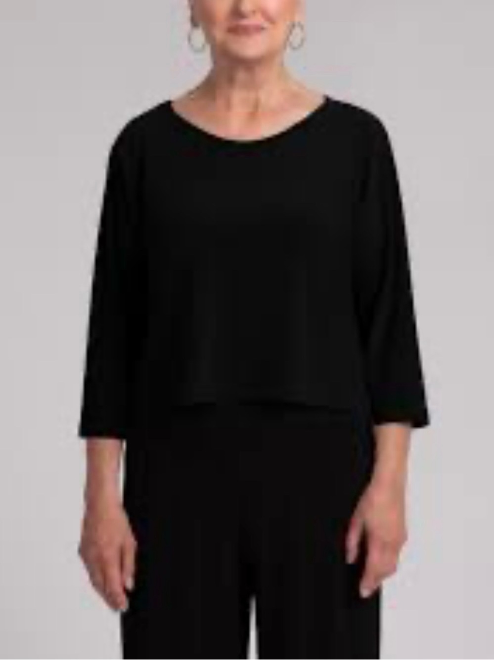 Sympli Black Jersey 3/4 Sleeve Relaxed Crop Top